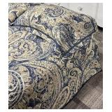 King Duvet Cover with Insert & 2 Pillow Shams - Paisley Navy Print