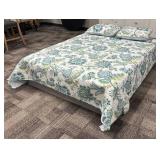 Queen Bedspread Set with 2 Pillow Shams - Floral Teal & Blue Quilt Pattern