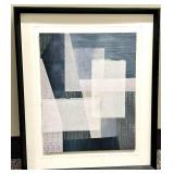 Geometric Abstract Art Print - Framed in Black - Gray/Blue Tones