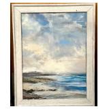 Coastal Seascape Painting - Whitewashed Wood Frame