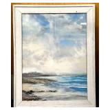 Coastal Seascape Painting - Whitewashed Wood Frame