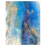 Abstract Blue Painting on Canvas - Framed, Signed Artwork