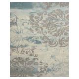 Framed Damask Wall Art in Blue & Cream with Silver Frame