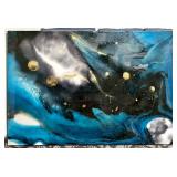Abstract Art Painting - Blue & Black with Gold Splashes