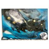 Abstract Art Painting - Blue & Black with Gold Splashes