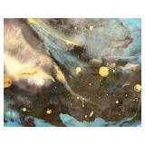 Abstract Art Painting - Blue & Black with Gold Splashes