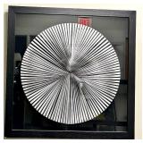 Op Art Circular Disc - Black Frame Wall Decor with Striped Optical Pattern