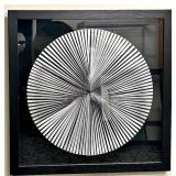 Op Art Circular Disc - Black Frame Wall Decor with Striped Optical Pattern
