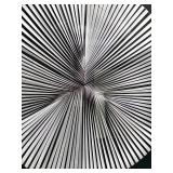 Op Art Circular Disc - Black Frame Wall Decor with Striped Optical Pattern
