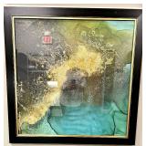 Framed Abstract Art Print - Black Frame & Gold Trim #1