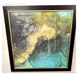 Framed Abstract Art Print - Black Frame & Gold Trim #1