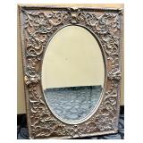 Ornate Floral Frame Wall Mirror - Oval Glass, Antique Finish