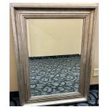 Large Beveled Silver Frame Wall Mirror with Multi-Layer Moldings