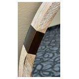 Round Wall Mirror with Light Wood Frame & Dark Inlays