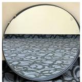 Round Wall Mirror - Black Metal Frame & Gold Rivet Accents