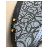 Round Wall Mirror - Black Metal Frame & Gold Rivet Accents