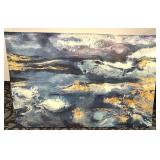 Painting - Abstract Ocean Waves Blue & Gold Canvas Art