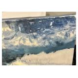 Abstract Blue Ocean Canvas Painting with Gold Leaf Accents