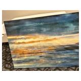Abstract Seascape Painting on Canvas - Unframed - Blue, Turquoise & Gold