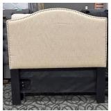 Home Meridian Queen Headboard - Beige Upholstery with Nailhead Trim