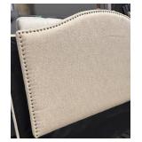 Home Meridian Queen Headboard - Beige Upholstery with Nailhead Trim