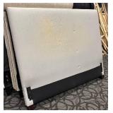 Queen Upholstered Headboard - Light Gray Fabric with Nailhead Trim