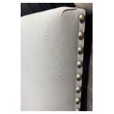Queen Upholstered Headboard - Light Gray Fabric with Nailhead Trim