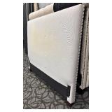 Queen Upholstered Headboard - Light Gray Fabric with Nailhead Trim