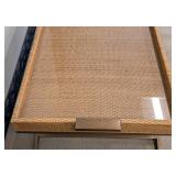 Vieux Carre Coffee Table - 47 x 28 x 16 in - Rattan Tray Top & Bronze Base