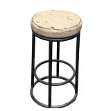 Stool - 24 in H x 13 in Dia, Distressed Wood Seat & Black Metal Frame