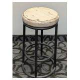 Stool - 24 in H x 13 in Dia, Distressed Wood Seat & Black Metal Frame