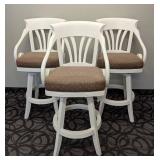 Bar Height Stools Set of 3 - White Frames with Brown Pattern Cushions
