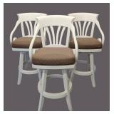 Bar Height Stools Set of 3 - White Frames with Brown Pattern Cushions