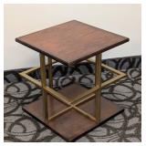 Stanley Furniture Company Side Table - 18 x 18 in Wood Top, 19 in High, Gold-Tone Base