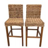 Safavieh Tobie Rattan Bar Stools Pair - 18W x 17D, Seat 30H, Back 42H