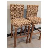 Safavieh Tobie Rattan Bar Stools Pair - 18W x 17D, Seat 30H, Back 42H