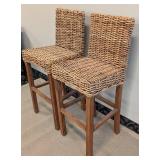 Safavieh Tobie Rattan Bar Stools Pair - 18W x 17D, Seat 30H, Back 42H