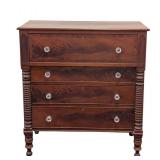 Vintage Spindle-Leg Dresser 4-Drawer Chest - Glass Knob Pulls, 42.5W x 22D x 47H