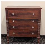 Vintage Spindle-Leg Dresser 4-Drawer Chest - Glass Knob Pulls, 42.5W x 22D x 47H