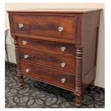 Vintage Spindle-Leg Dresser 4-Drawer Chest - Glass Knob Pulls, 42.5W x 22D x 47H