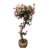 Faux Rose Topiary in Chinese Planter - 54" Tall Plant, 9.5" H Planter, 12" Dia