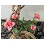 Faux Rose Topiary in Chinese Planter - 54" Tall Plant, 9.5" H Planter, 12" Dia