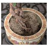 Faux Rose Topiary in Chinese Planter - 54" Tall Plant, 9.5" H Planter, 12" Dia