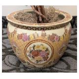 Faux Rose Topiary in Chinese Planter - 54" Tall Plant, 9.5" H Planter, 12" Dia