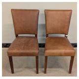 Pair of Faux Leather Distressed Side Chairs - 18W x 23D, Seat 19 in, Back 35 in