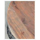 Round Wood-Top Accent Table - Black Metal Lattice Base, 18 in H x 18 in Dia