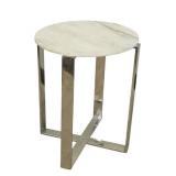 Round Marble Top End Table with Chrome Base - 21.5 in H x 16.5 in Dia