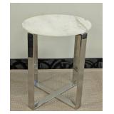 Round Marble Top End Table with Chrome Base - 21.5 in H x 16.5 in Dia