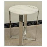 Round Marble Top End Table with Chrome Base - 21.5 in H x 16.5 in Dia