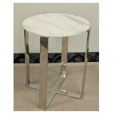 Round Marble Top End Table with Chrome Base - 21.5 in H x 16.5 in Dia